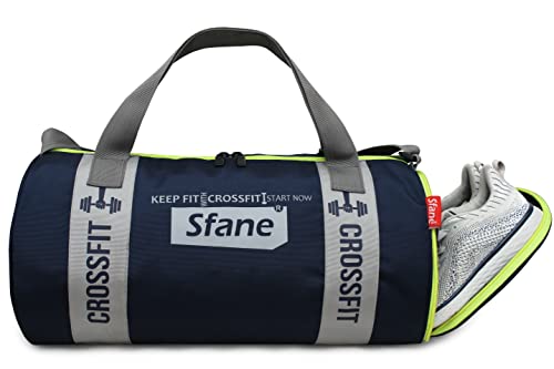 Sfane Gym Bags for Men with Separate Shoe Compartment Sports Gym Bags for Women Unisex Duffle Bags for Gym for Carry & Travel Adjustable Duffel Bags Sports Bag - Navy Blue & Grey.