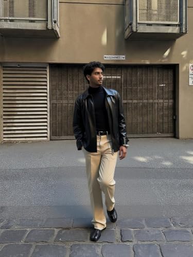 Image of Faux Leather Oversized Coach Jacket for Men | Premium Streetwear Outerwear for Winter, Travel, Parties | Classic Stylish Design