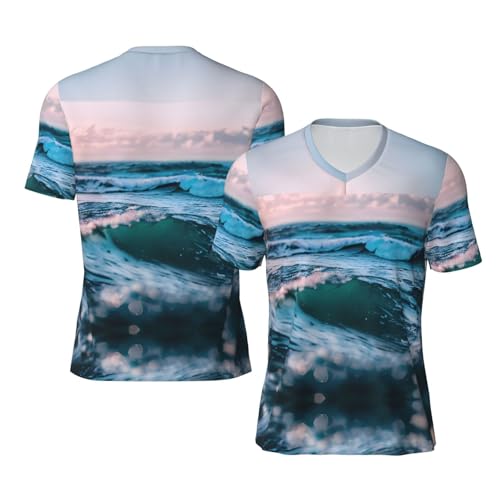 Ocean Waves Men's Team Sports Apparel Football Jersey V-Neck Short Sleeve Loose Fit Athletic Jersey Black