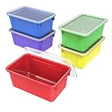 Storex Small Cubby Bins with Covers, 12.2 x 7.8 x 5.1 Inches, Assorted Colors, Case of 5 (62406U05C)