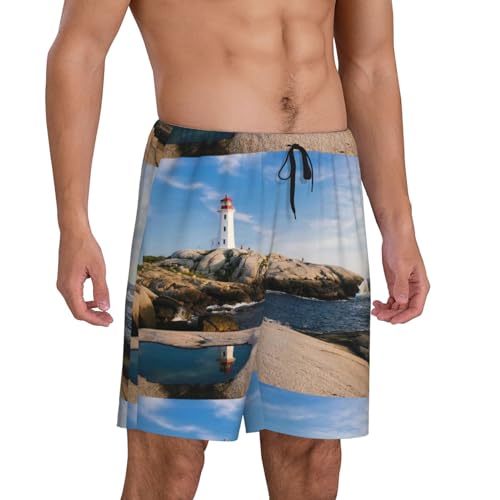 Lighthouse Print Men’s Sleep Shorts Bottoms Soft Comfy Pajama Wear Pants With Drawstring Pockets2