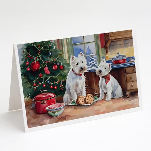 Caroline's Treasures DAC3888GCA7P Westie Christmas Cookies Greeting Cards Pack of 8 Blank Cards with Envelopes Whimsical A7 Size 5x7 Blank Note Cards
