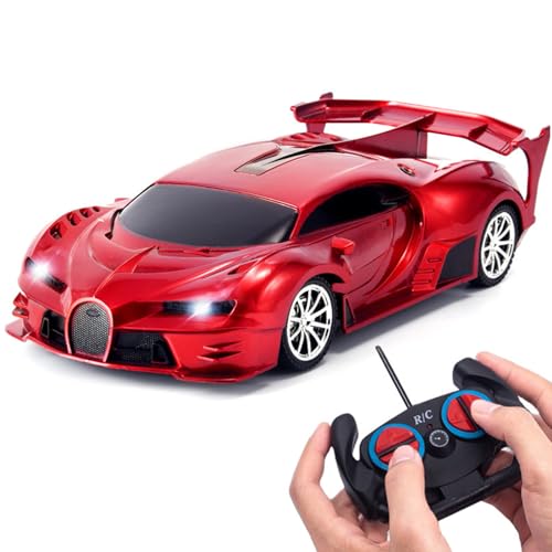 CHENKEE Coches Teledirigidos para Niños, 1/18 Coches de Juguetes Coche Teledirigido para 3 4 5 6 7 8 9 Años Coche Teledirigido con Faro Delantero (Rojo)