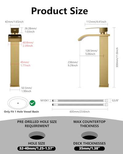 Robinet cascade haut pour vasque de salle de bain or brossé mitigeur monotrou chic - 7