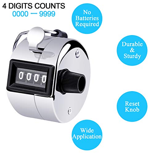 Menoly 2 Pack Hand Tally Counter, Pitch Counter Clicker 4 Digit Display Metal Manual Mechanical Counter Clicker With Finger Ring For Sport Stadium Coach Referees School Event-Silver #TOP2