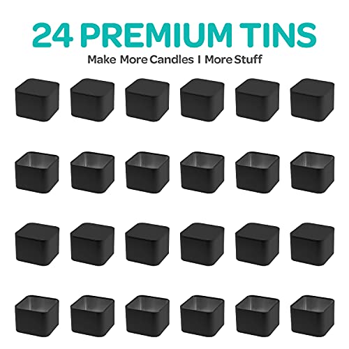 Hearts & Crafts Black Square Candle Tins 8 Oz With Lids - 24-Pack Of Bulk Candle Jars For Making Candles, Arts & Crafts, Storage, Gifts, And More - Empty Candle Jars With Lids #TOP1