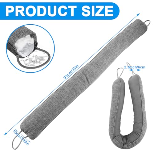 LOPYXBR Grey Draft Excluder for Doors 91 x 10cm Heavy Under Door Draught Excluders, Washable Heavy Duty Draught Excluder with Adhesive Sealing Strip for Bottom Door Window