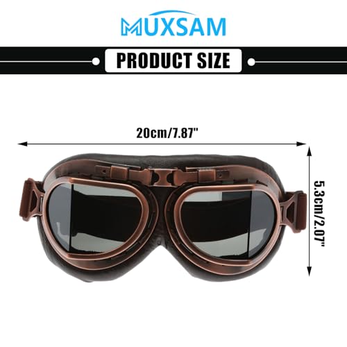 MUXSAM Vintage Motorcycle Goggles, ATV Motocross Goggles, Dirt Bike Racing Riding Off Road Scooter Glasses, Windproof Dustproof Eyewear for Adults Men Women, Copper Frame Smoke Lens