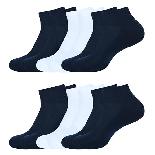 Image of Womens Cushioned Ankle Socks, Low Cut Breathable Casual Super Soft, Multi Color Options Size 4-7, 6-9 (US, Numeric, 6, 9, Regular, Regular, 6, White, Navy Blue)