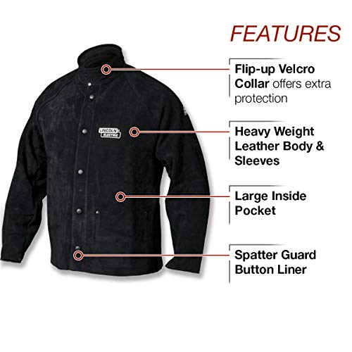 Lincoln Electric Heavy Duty Leather Welding Jacket | Ideal For High Amperage Or Out Of Position Welding | Large | K2989-L,Black/Red #TOP1