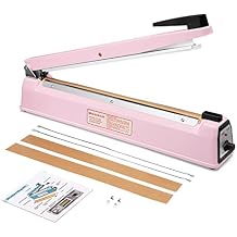 METRONIC Impulse Sealer 16 inch, Manual Heat Sealer Machine for Plastic Bags, Shrink Wrap Bag Sealers Heavy Duty Sealing Machine with Repair Kit Pink