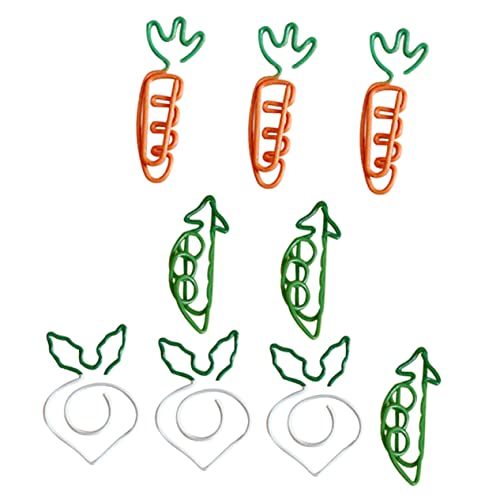 9Pcs Cute Cartoon Paper Clips Adorable Carrot Pea Design for School Office Organization Creative Memo Clips for Document Management and Decorating