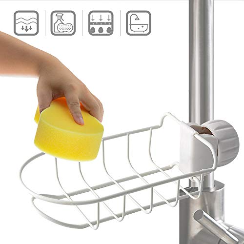 Estante de esponja -Estante de Almacenamiento Colgante de Grifo de Fregadero, Estante de Esponja de Grifo, Estante de Almacenamiento de Grifo Baño Cocina Estante De Drenaje De Fregader (Blanco)