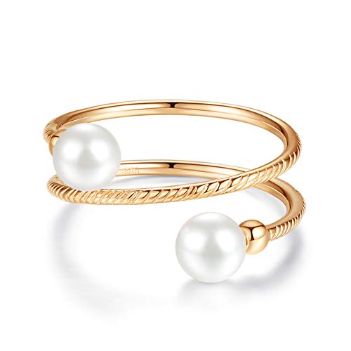 VIKI LYNN Bague Femme en Spirale avec Deux Perles Bague Fantaisie en Argent Fin 925 Taille 54 Couleur Or