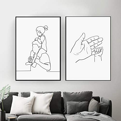 Peinture sur toile noir blanc abstrait père fille 60x90cm x2 sans cadre décor