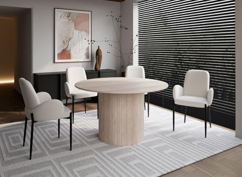 DecoInParis Table à Manger Ronde en marbre Composite Beige 4 Personnes 130cm Dhara