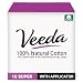 Veeda 100% Natural Cotton Compact BPA-Free Applicator Tampons Chlorine, Toxin and Pesticide Free, Super, 16 Count
