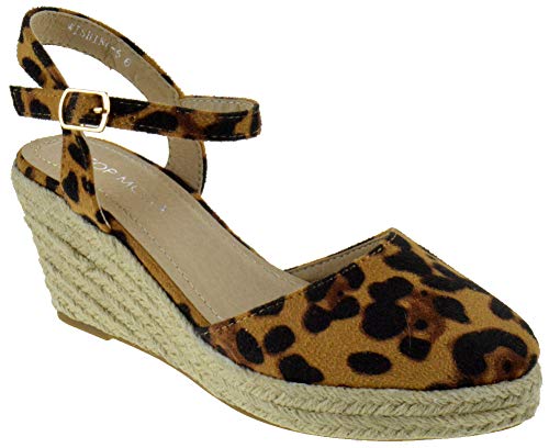 TOP Moda Wishing-5 Women s Closed Toe Buckle Strap Espadrille Sandals Leopard 7