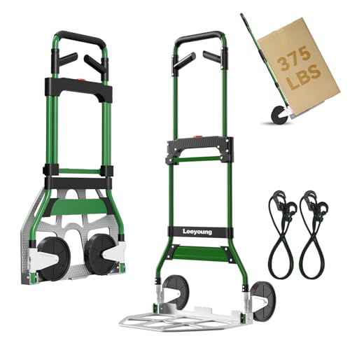 LEEYOUNG Upgraded Folding Hand Truck Dolly Cart Heavy-Duty 375lb，Aluminum Wheel Bracket & Portable Aluminum Dolly Cart, Indoor/Outdoor Use