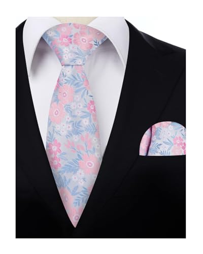 Image of Alizeal Mens 3.15'' Natural Flower Pattern Tie with Floral Pocket Square Set