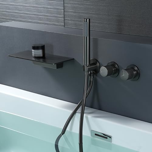 Mitigeur de bain-douche mural cascade noir en laiton pour salle de bain