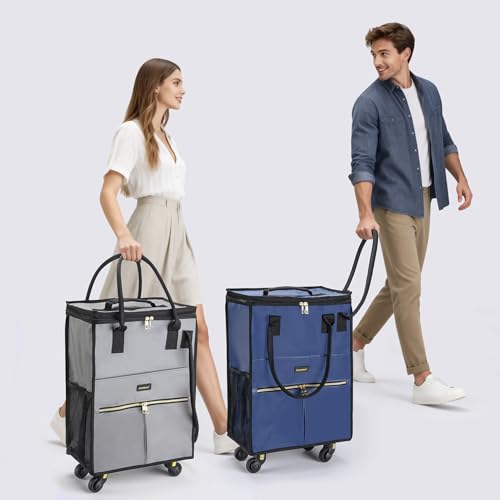 Image of PASMAN Reusable Foldable Rolling Grocery Bag on 5 Wheels