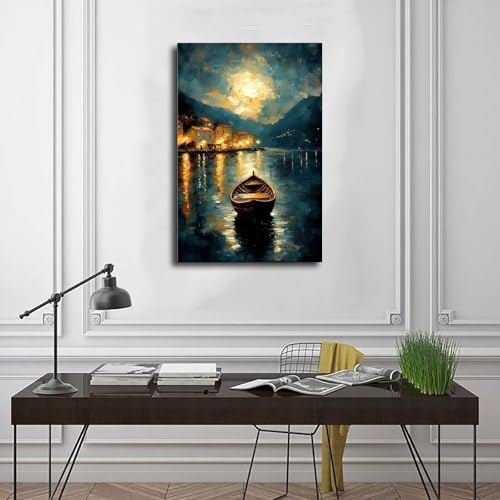 Toile marine bateau au clair de lune pour évader l'esprit dans la chambre