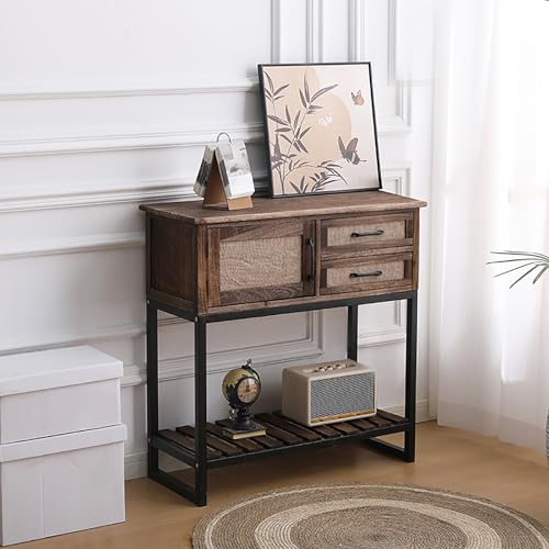 Mesa consola de madera con cajones y un armario rústico de dos capas para el pasillo estrecho 3
