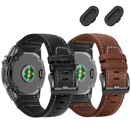 Image of ZPJPPLX 26mm Genuine Leather Quick fit Watch Band Compatible with Garmin Fenix 8 /quatix 51mm /Fenix 7X pro /7X /6X Pro /6X /5X Plus /5X /3 HR /3 /tactix 8 AMOLED-51mm /7 Pro /Enduro 3 2 /Descent Mk3i-51mm /Mk2i