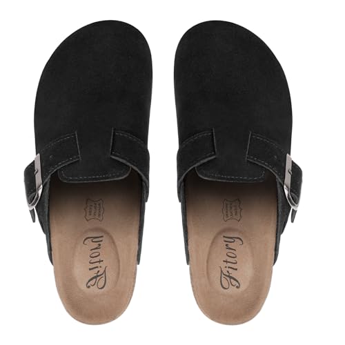 Image of FITORY Womens Clogs Slip-on Potato Shoes Leather Mules Suede Cork Footbed