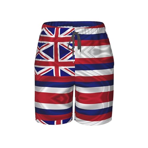 Flag of Hawaii American Small Youth Beach Pants, Soft and Breathable, with Drawstring Waist, Suitable for Sports and Leisure. Black
