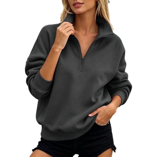 Half Zip Pullover Women Oversized Mock Neck Fleece Drop Shoulder Sweatshirt - image 2