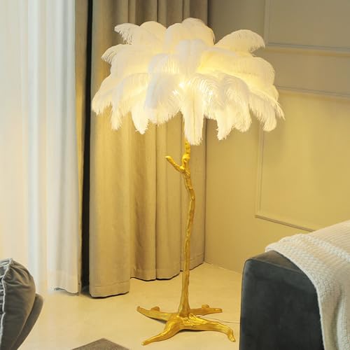 Lámpara de pie de plumas con luz regulable e interruptor de pie para sala de estar 6