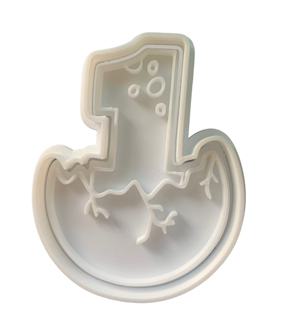 The Cookie Cutter Hub 9cm Dino Number 1 Cookie Cutter and Matching Embosser for Cookies Biscuits Clay Baking Decoration
