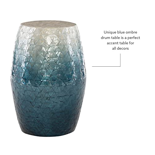 Linon Ivory And Blue Capiz Ombre Drum Tylin Accent Table #TOP7