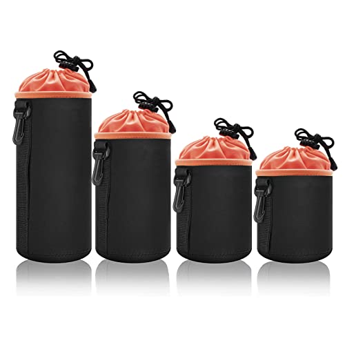 Objektivtasche, Wieat 4 Größen wasserdichte Schutztasche für SLR-Kamera-Objektiv, 5mm Dickem Stoßdämpfend Neopren Soft Schutz Taschen, Objektivbeutel für Nikon Sony Panasonic Leica etc.(Schwarz) Cover