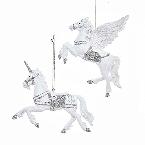 Kurt Adler Pegasus and Unicorn Christmas Ornaments 2 Assorted