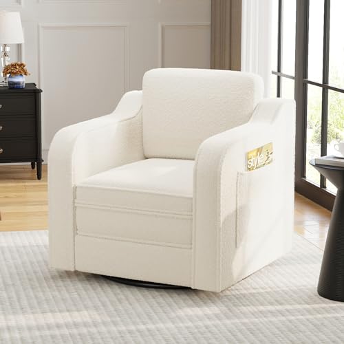 FiveWillowise Swivel Accent Chairs for Living Room, 30 Inches Modern Arm Chair, Upholstered Armchair Single Sofa for Bedroom, Apartment, Reading Room, White