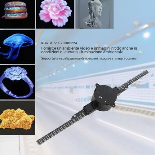 Ventilatore con Ologramma 3D, Proiettore Ologramma 3D WiFi da 16,5 Pollici, Display Olografico a LED con 224 Perline Luminose a LED,per Negozi Aziendali, Bar, Display (Spina UE)