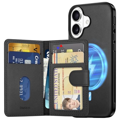 SHIELDON iPhone 16 Wallet Case - genuine leather, 6 card slots