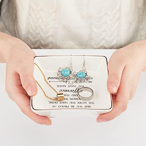 SUPERDANT Retirement Jewelry Dish Porcelain Square Ring Tray Ceramic Jewelry Plate Happy Retirement Trinket Plate Tray for Grandparents Parents Aunts Uncles Retirement Gifts 10.5x10.5 cm