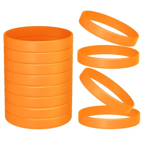 Image of Morcheiong 12 Pieces Silicone Bracelets- Orange Color Blank Rubber Wristbands for Adults Teen Party Favors