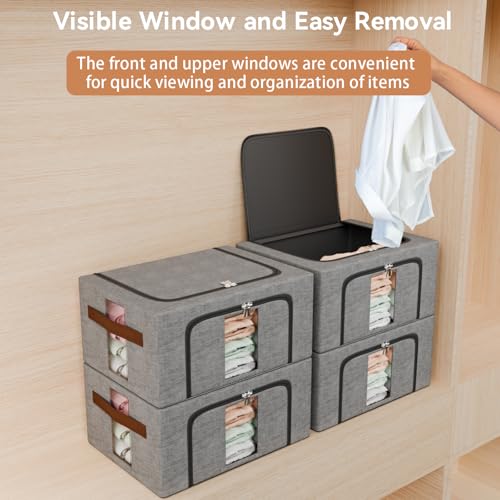 NiuBeBe Aufbewahrungsbox kleidung Faltbar Metallrahmen: Stapelbare Aufbewahrungstasche mit Deckel für Kleiderschrank Organizer Storage Pullover Saisonkleidung Bettwäsche (Grau 3x66L)