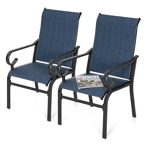 NUU GARDEN Textilene Patio Chair Set of 2, All-Weather Outdoor Dining Chairs with Ergonomic High Backrest, Patio Dining Chairs for Garden Backyard Poolside Deck, Blue