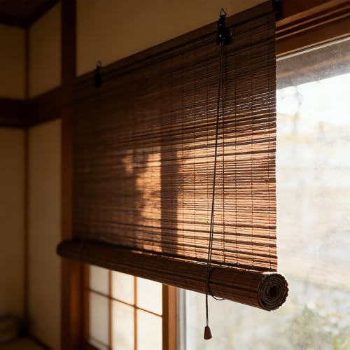 Estor de Bambú Enrollable 48 x 170 cm para Dar Sombra Protección Solar O Escurecer Natural Estores de Bambú Blackout para Puertas y Ventanas Personalizable, A