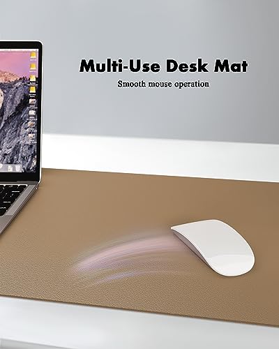 Image of YSAGi Leather Desk Mat, Eco Cork Protector, Large Mouse Pad, Waterproof Blotter - 23.6 inchx13.7 inch, Khaki + Cork