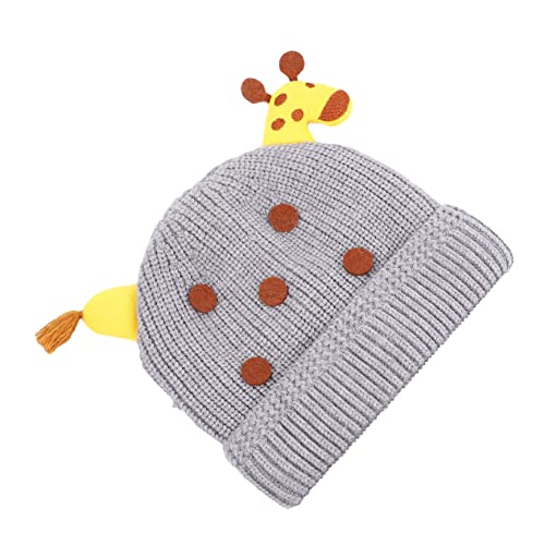 LIFKOME 1Pc Unisex Winter Warm Beanie Woolen Yarn Hat for Boys and Fashion Windproof Knitted Cap for Outdoor Use Cold Weather Adorable Giraffe Design Grey