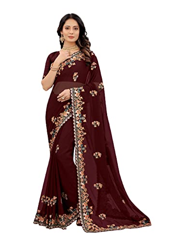 Sari indien Georgette femme mariage style musulman tenue ethnique rouge