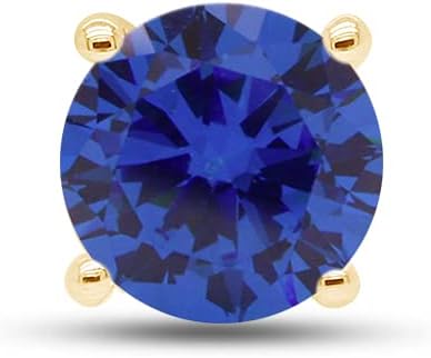 1/2 Carat Round Cut Simulated Blue Sapphire Single Solitaire Stud Earring In 14k Gold Plated 925 Sterling Silver Jewelry Gift For Mens Birthday (0.50 Cttw)