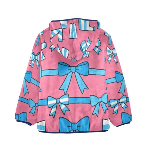 Blue and White Bow Pattern Toddler Fleece Jacket Girl Boys Hooded Fleece Jacket Coat Warm Outwear Zip-up 3-10T2